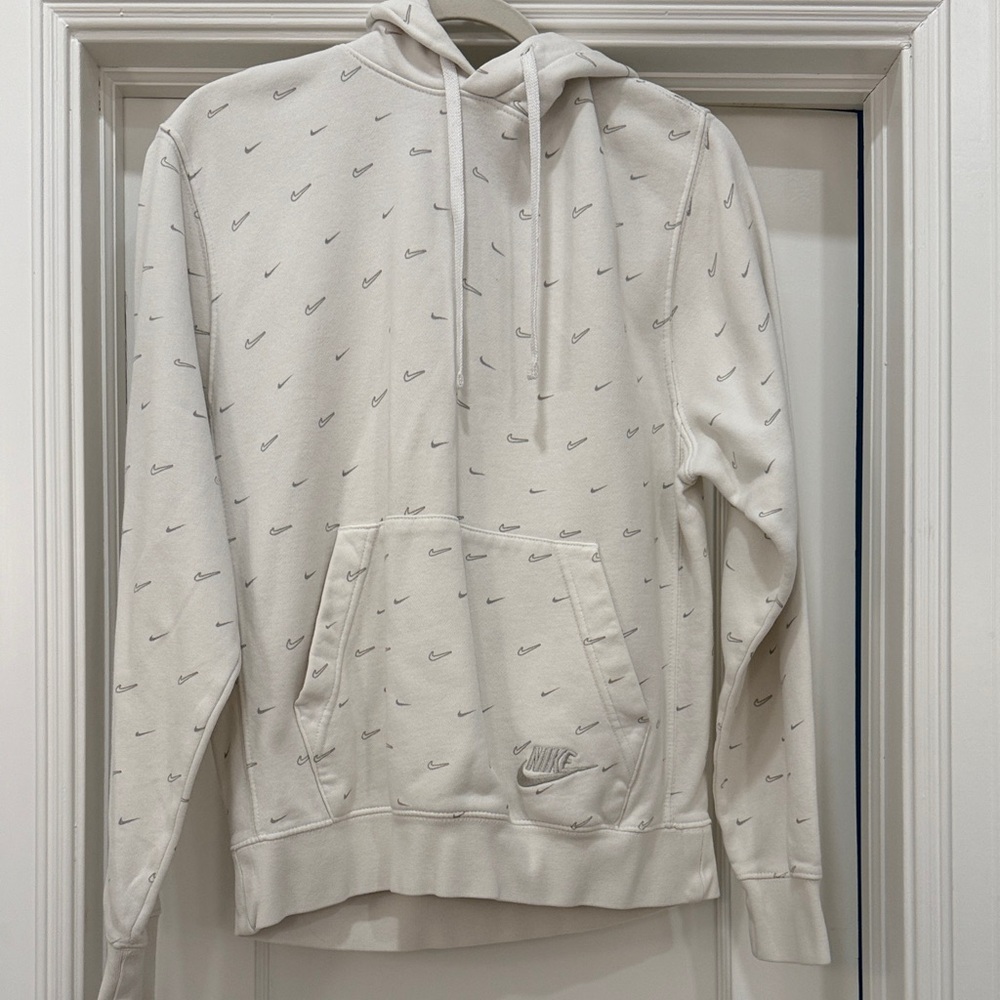 Nike White Men’s Hoodie with Grey Logo Pattern